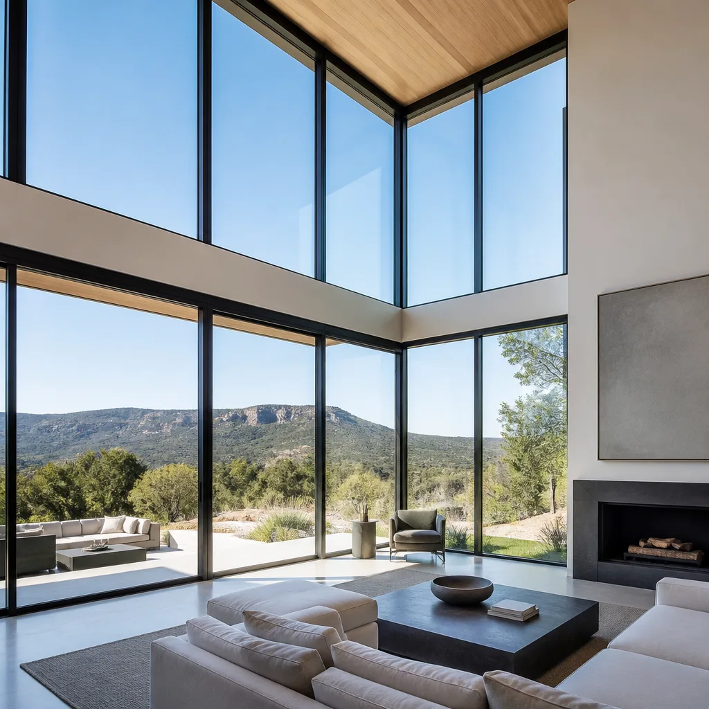 Modern floor-to-ceiling glass window and door installation in a contemporary home